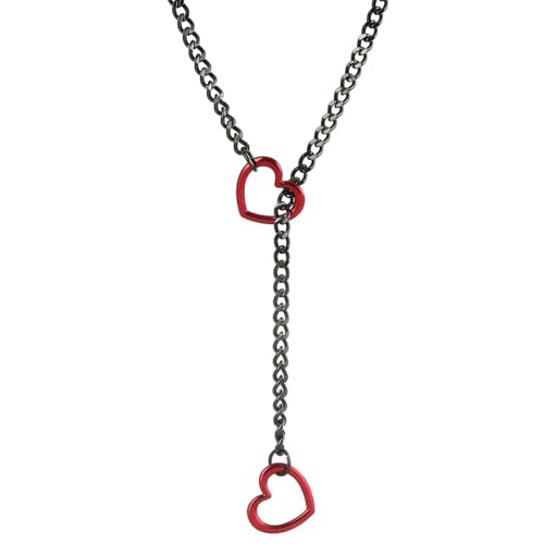 ZDPIQ Heart Choker Necklace for women Stainless Steel Slip Chain Necklaces O-Ring Adjustable Lariat Y-Necklace Gothic Punk Cuban Collar Choker Necklace for woman (Red heart)