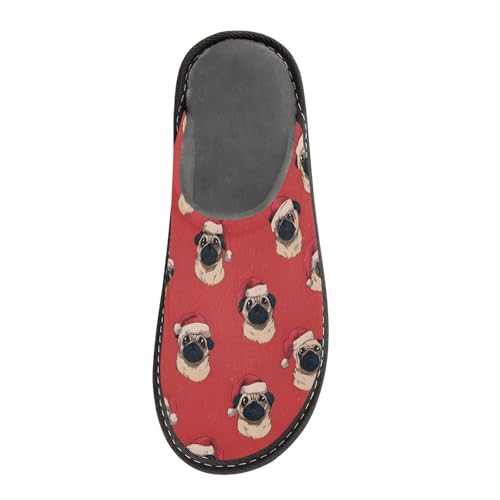 Slippers for Women Dog Santa Hat Pattern Soft Winter Warm Shoes Indoor Outdoor Non-Slip House Travel Slippers3