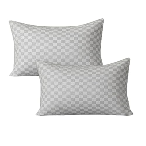 Image of Trance Home Linen 300TC 100% Cotton Jacquard Checks Pillow Covers | Set of 2 Pillow Cases |Standard Size (18 x 28 inch, Silver Grey)