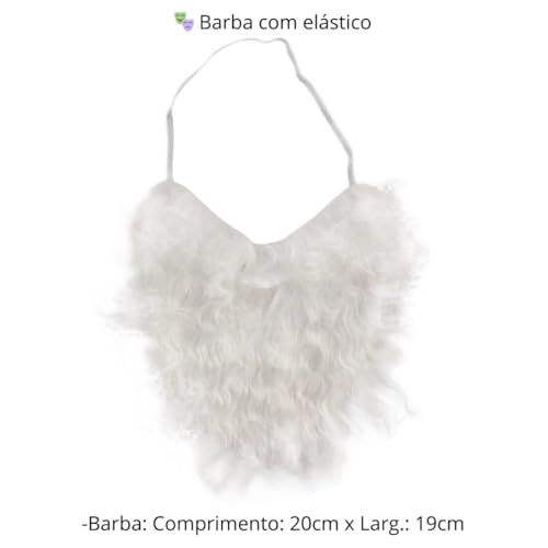 Roupa Papai Noel Traje Fantasia Completa de Natal Blusão Calça Cordão Ajustável Gorro Cinto e Barba