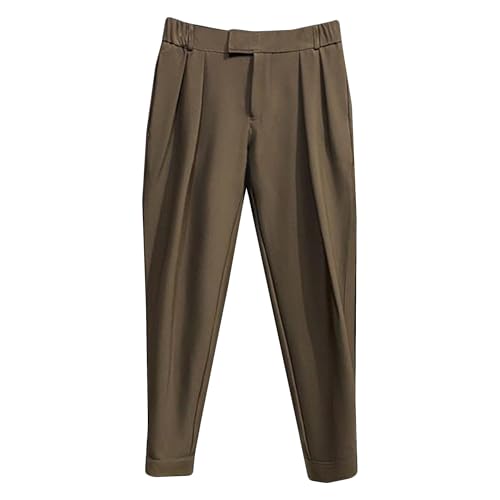 Men's Loose Fitting Solid Colored Dress Pants Harem Stylish Suit Pants Ankle Cuffed Casual Work Pants