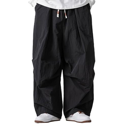 Men's Linen Casual Pants Summer Lightweight Drawstring Elastic Waist Wide Leg Beach Yoga Trousers with Pockets