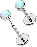 OUFER 2Pcs Helix Earrings Silver, G23 Solid Titanium 20G Cartilage Earring Flat Back, Small 3MM Opal Threadless Helix Cartilage Piercing Jewelry for Women Men-5MM