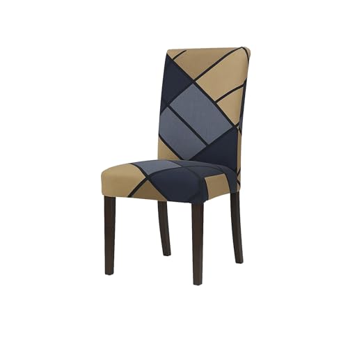 Image of Stretchable Dining Chair Cover - Washable, Removable, Anti-Slip, Protector, Universal Fit (Set of 1, Grey & Beige Geometric)