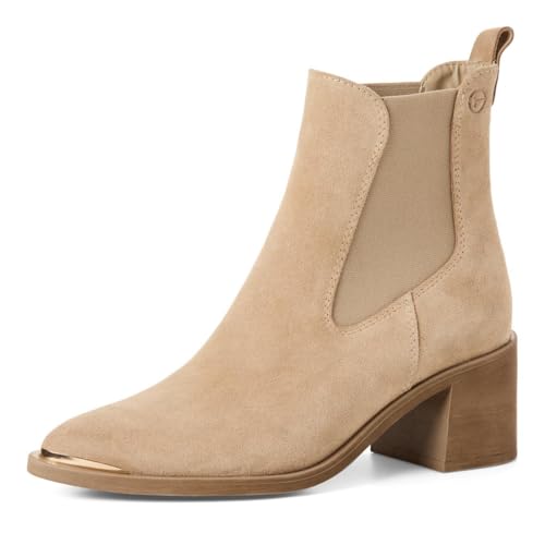Tamaris Damen Chelsea mit Blockabsatz Leder, beige