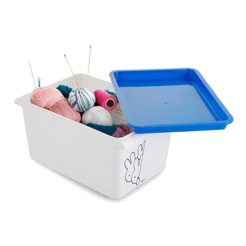 Image of Nayasa Lego Print Stack N Store Plastic Storage Boxes with Lid & Side Handle | Multipurpose Storage Stackable Box | Strong and Durable | Set of 3, 5 L & 12 L | Small + Big | Blue