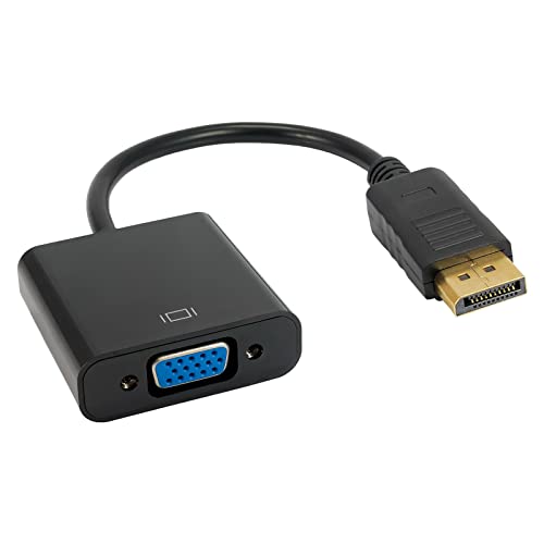 Image of DisplayPort DP (Not USB) to VGA Adapter, Gold-Plated Display Port to VGA Adapter (Male to Female) Compatible with Computer, Desktop, Laptop, PC, Monitor, Projector, HDTV - Black (UNI-Directional)