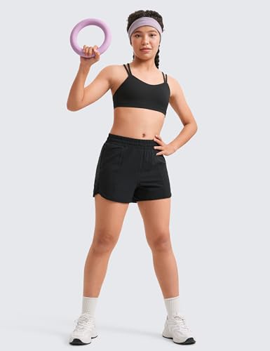 CRZ YOGA Girls Athletic Shorts with Zipper Pocket for Teens Kids Running Workout Casual Tennis Soccer Lightweight Liner Black X-Large