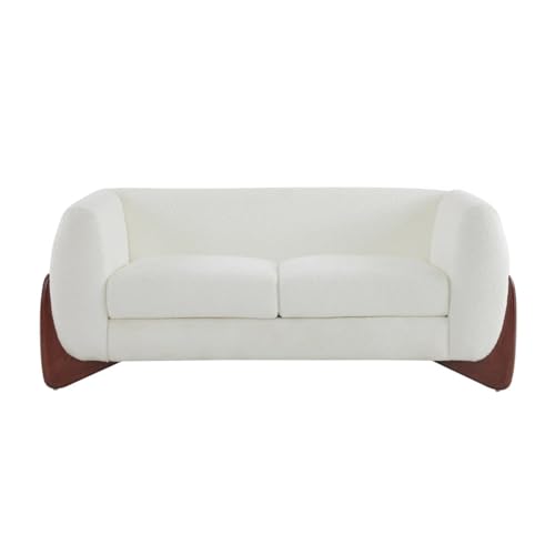 Image of Velvet Contemperory Sofa with Cushion Chaise Lounge Sectional Sofa Perfect for Living Room & Bedroom Guests Home & Office (White Boucle Fabric, 5 Seater)
