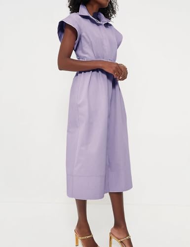 Image of Haellun Women's Elegant Dress Classy Turn Down Collar Shirt Dress with Belt Short Wing Sleeve Trench Coat(Purple,M), Medium
