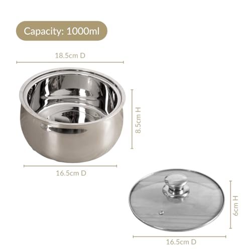 Image of Nestasia Stainless Steel Insulated Casserole with Glass Lid (1000 ml) - 100% Food Safe Casserole for Roti Hot Case with Air Vent Lid - Keeps Food Hot & Cold | Rust Resistant & BPA - Free
