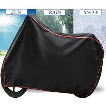 Image of Avon E Star BS6 Scooty Bike Cover Water Resistant Outdoor Use Universal Fit Scooters Motorcycles Heavy Duty UV Protection Dust Rain Scratch Resistant Elastic Bottom Black Blue Piping