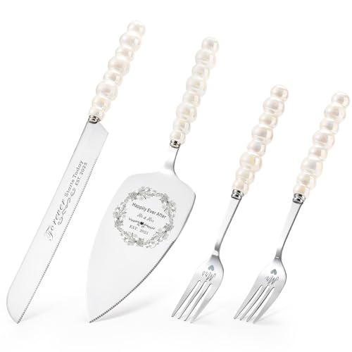 Wedding Cake Knife and Server Set,Ceramic Pearl Handle Cake Cutti...