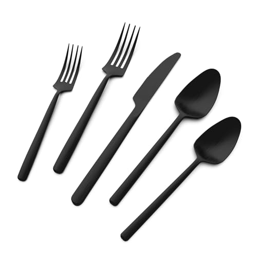 Oval Matte Black 20-Piece Silverware Set, Stainless Steel Flatware Set with American Design, Modern Cutlery Set, Service for 4, Dishwasher Safe