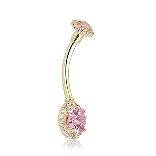 Image of AVORA 10K Gold Simulated Diamond CZ Frame Belly Button Ring Body Jewelry (14 Gauge)
