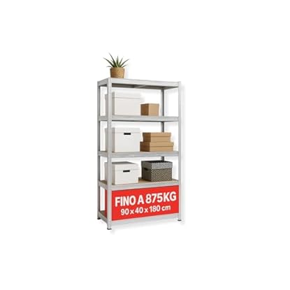Foto di OWIJI Scaffale Metallo 5 Ripiani MDF Zincato Capacità Carico 175 Kg Modulabile Componibile Ripiani Regolabili Dimensioni 90 x 40 x 180 cm Garage Dispensa Officina