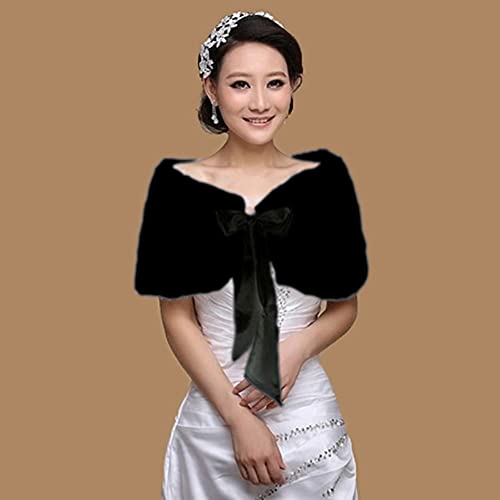 ITODA Women's Bridal Wedding Faux Fur Shawls and Wraps Furry Scarf Sleeveless Stoles with Tie Ribbon for Bride Bridesmaids2