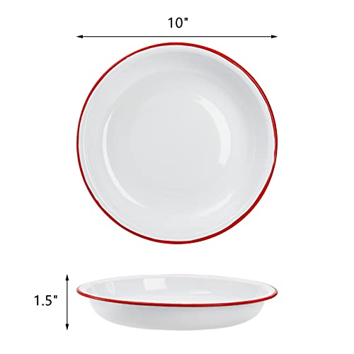 Lawei L-ENAMELDINNERPLATE-4PC-10IN Set Of 4 Enamel Dinner Plates, 10 Inch Round Dinner Plate With Red Rim, Retro Salad Pasta Bowls Enamel Deep Dinner Serving Platter thumb #1