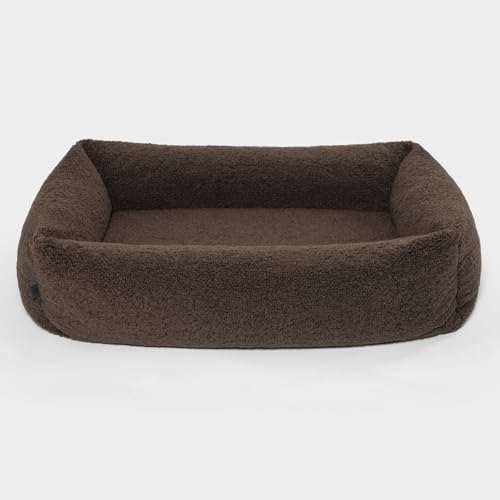 PAW WOW Sven Hundebett | Orthopädisches Hundebett | Teddy-Stoff | Hundekörbchen für kleine, mittelgroße und große Hunde (Braun, 75x105cm)