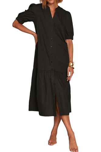 Women's Casual Short Sleeve Drop Waist Dress with Pockets