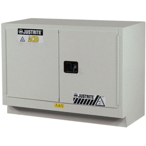 Image of Justrite Acid Corrosive Storage Cabinet - 31 Gallon 2 Door Self Close Chemical Storage Cabinet with ChemCor Coating - 22 inch x 36 inch x 48 inch - Made in The USA - Silver - 8849242