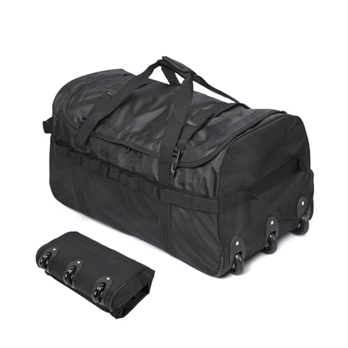 Bolsa esportiva dobrável com 3 rodas. Bolsa de viagem com rodinhas de 85 L, mala para esportes ao ar livre, bolsas de vestuário para acampamento de viagem, Preto, Exterior