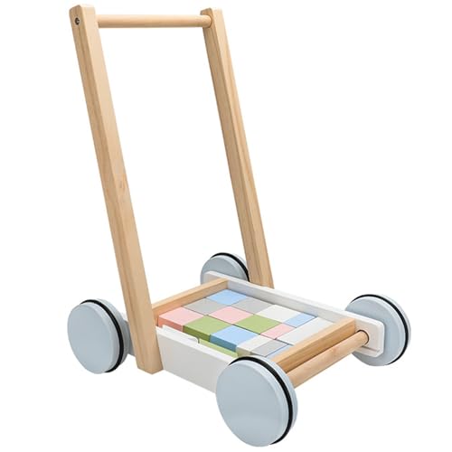 Trotteur en bois d'apprentissage pour bébés de 6 à 12 mois avec chariot à pousser et tirer robuste