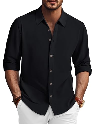 PJ PAUL JONES Camisas de manga larga para hombre, estilo casual, no necesita planchado, elásticas, de vestir de negocios, Negro, XL