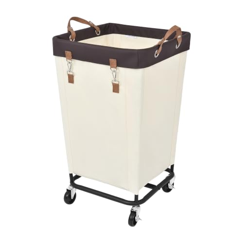 StorageWorks 160L Laundry Basket with Wheels, Rolling Hampers for Clothing | Beige Laundry Basket with Wheels, Metal Frame & Handles, Rolling Hamper for Bedroom, Bathroom, Dorm, Hotel