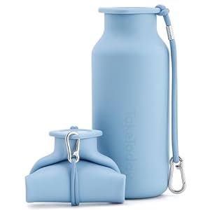 Collapsible Water Bottles 20 oz, Leak Proof, BPA Free Foldable Silicone Travel Water Bottle Cups for Taveling, Outdoors, On the go, Warm Blue