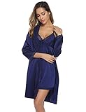 iClosam Batas y Kimonos Mujer Satén Encaje 2 Piezas,Camisón Satén Sexy Elegante Pijama Cortos para Mujer Novia Dama de Honor