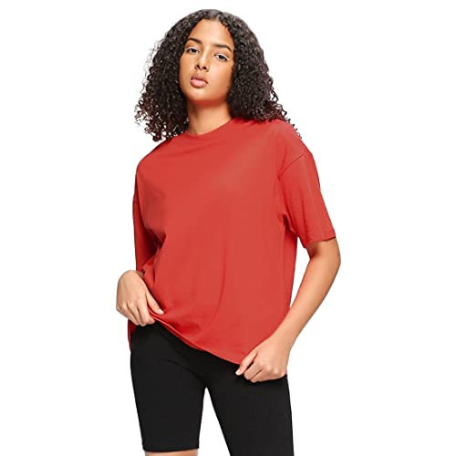 Image of Bewakoof Women's Solid 100% Cotton T-Shirt - Oversized Fit, Round Neck, Half Sleeves