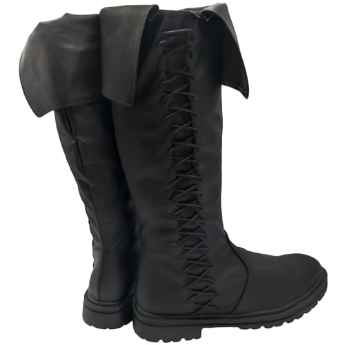 Medieval Pirate Boots Mens Renaissance Pull on Mid Calf Gothic Halloween Costume Boot Vintage Stage Pirate Viking Shoes