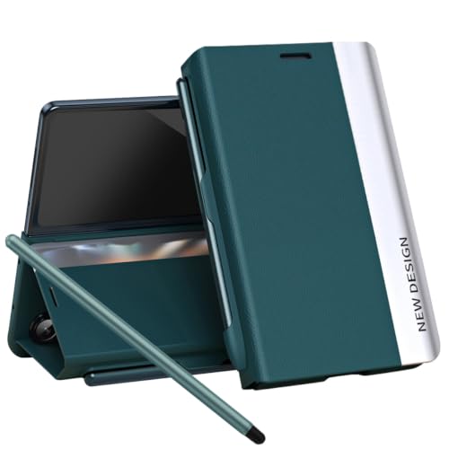 Étui pour Samsung Galaxy Z Fold8 vert avec coque en cuir PU porte-stylo et support