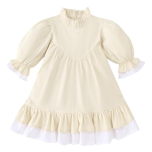Bebé Niña Algodón Lino Vestido Niño de Manga Media Primavera Niñas Color Sólido Falda Conjunto