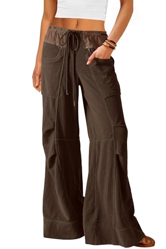 Nirovien Womens High Waisted Wide Leg Pants Baggy Sweatpants Drawstring Pleated Lounge Pants with Pockets