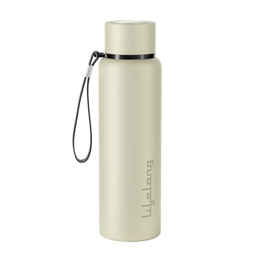 Lifelong Stainless Steel Water Bottle 950 ml | Single Wall, Anti-Bacterial, BPA Free, Odour-Free, Easy to Clean, Corrosion Resistant | Secure Cap for School, Travel, Gym & Work (LLWBT03, Beige)