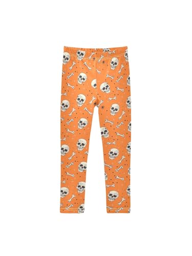 ZZKKO Girls Leggings Skeleton Bone Star Orange Toddler Girls Clothes Toddler Comfortable Bottoms Girl Leggings 3-4T