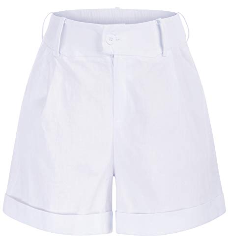 Belle Poque Women Summer Linen Shorts Elastic High Waisted Shorts with Pockets