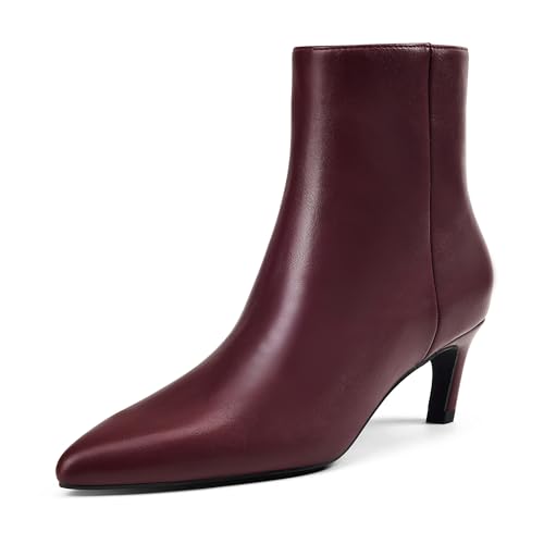 GENSHUO Women's Pointed Toe Ankle Boots 2.36 Inch Low Kitten Heel Booties with Side Zipper, Fall Winter Short Dress Boots Shoes