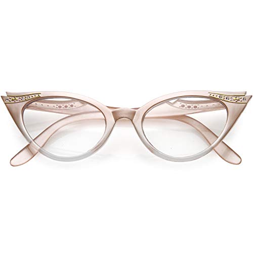 Óculos femininos retrô de strass com lentes transparentes e enfei...