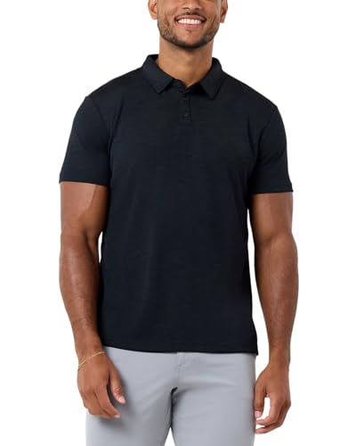 INTO THE AM Performance Dri Fit Polo Shirts for Men S-4XL - Tactical Quick Dry Moisture Wicking Athletic Sport Collar Work Shirts (Black, Large)