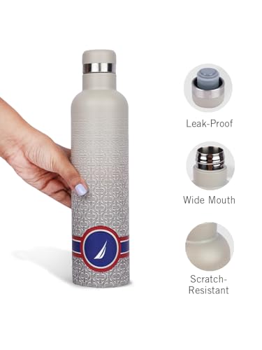 Image of NAUTICA Premium Leak-Proof Insulated Water Bottle - 1pc (Yacht)| 750ml | Stainless Steel Flask with 24 Hours Temperature Retention | Ideal for Travel, Gym, Office Use Oreo Big Printed - Beige /Navy