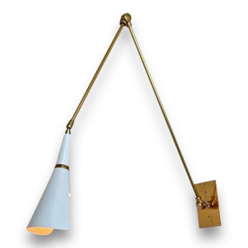 EXCELLENT STORE 1950s Mid Century Italian Diabolo Wall Sconce – Pair of Brass Adjustable Wall Lamps, Vintage Modern for Bedroom, Living Room & Elegant Home Decor, (Golden and White)