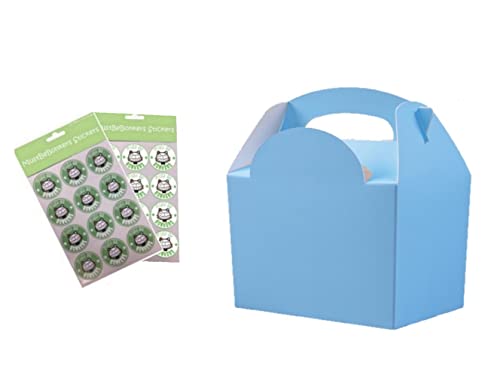 30 Childrens/Kids Plain Coloured Carry Food Meal Birthday Party Box Loot Bag Boxes - Size: 152mm x 100mm x 102mm (Baby/Light Blue)