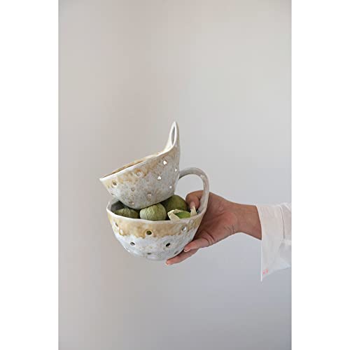 Creative Co-Op Stoneware Handles, Set Of 2 Colanders, 8" L X 7" W X 5" H, Beige #TOP1