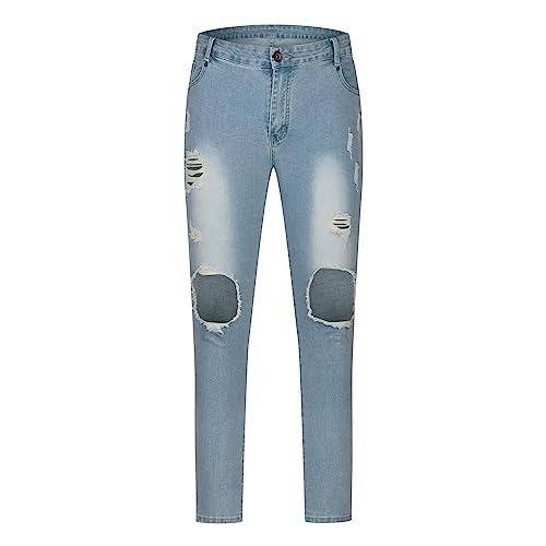 Men's Ripped Jeans Slim Fit Distressed Destroyed Denim Pants Stretch High Waist Washed Jean Pant Streetwear with Hole