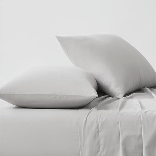 Image of Linen Closet Luxury Cotton 144 Thread Count Organic Cotton Standard Pillowcases, Set of 2, Light Grey