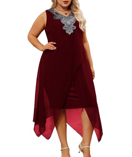 Image of OCSTRADE Womens Plus Size Chiffon Dress Loose Sleeveless Flowy Cocktail Party Midi Dresses