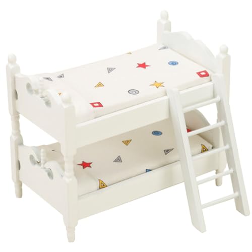 SAFIGLE PuppenhausmöBel Mini-Etagenbett Modell Aus Holz Realistisches Puppenbett FüR Puppenschlafzimmer Kompaktes Hochbett ZubehöR FüR Puppenhaus Vielseitiges Miniatur-Puppenbett
